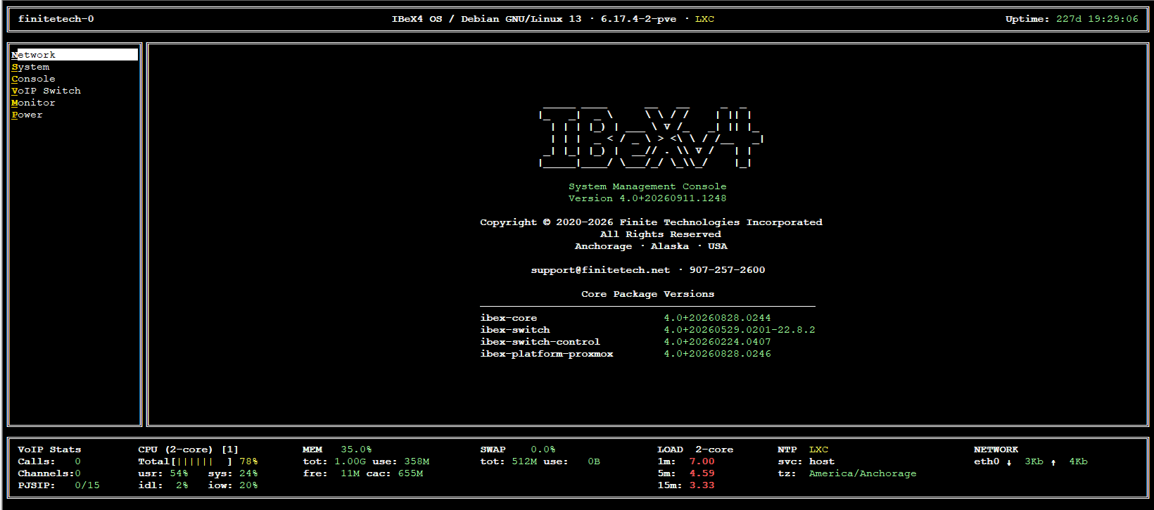 IBeX4 System Management Console, a text-based management interface